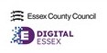 Essex County Council logo black text on white background and Digital Essex logo purple on white background