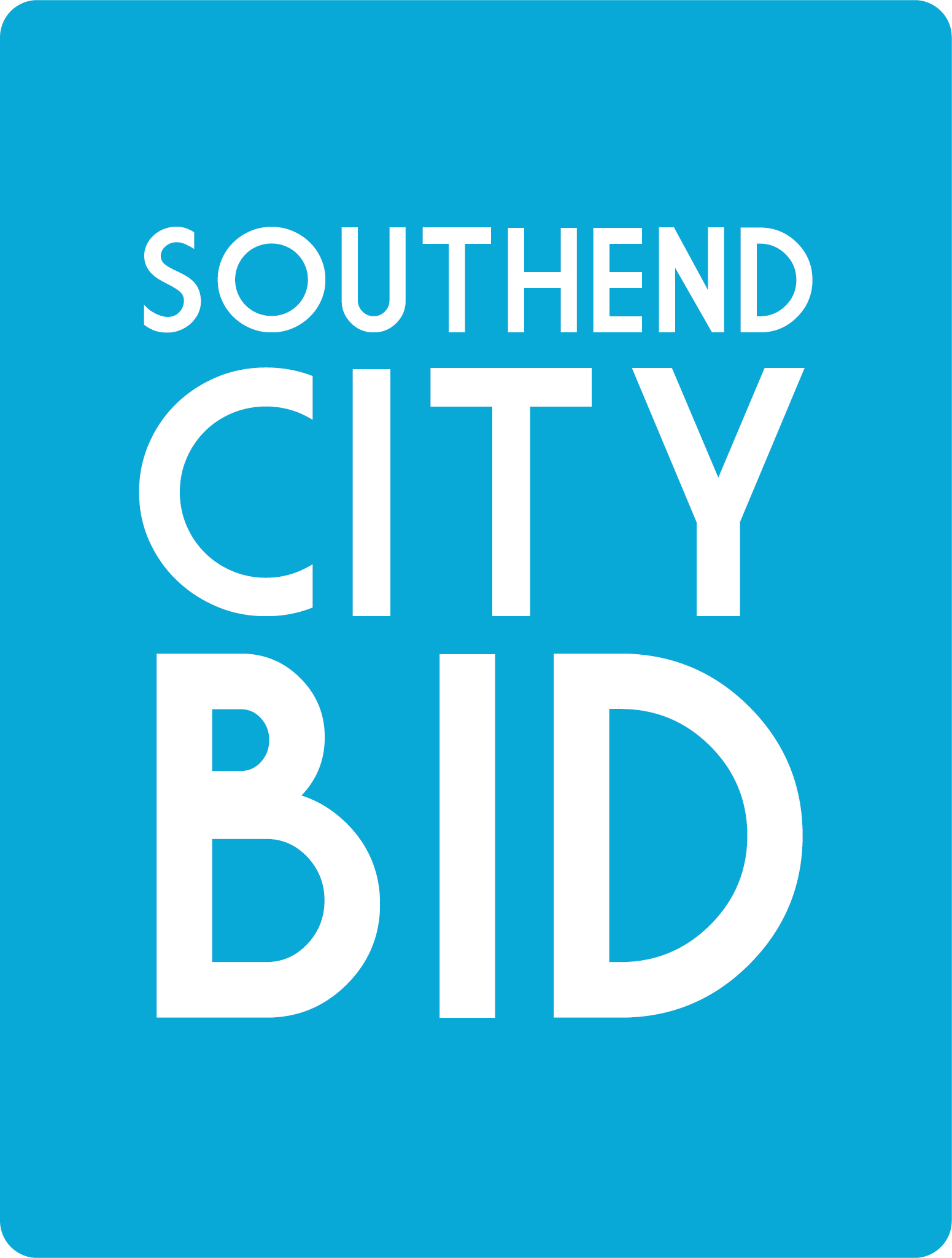 Southend City Bid text in white on a sky blue background
